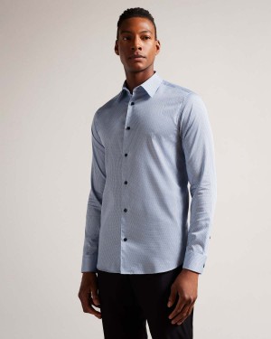 Ted Baker WANSON LS Herringbone Geo Shirt Lt-Blue | 53KSBAZDY