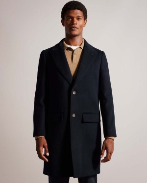 Ted Baker WILDING Wełna Blend Overcoat Granatowe | 94BQLOMTS